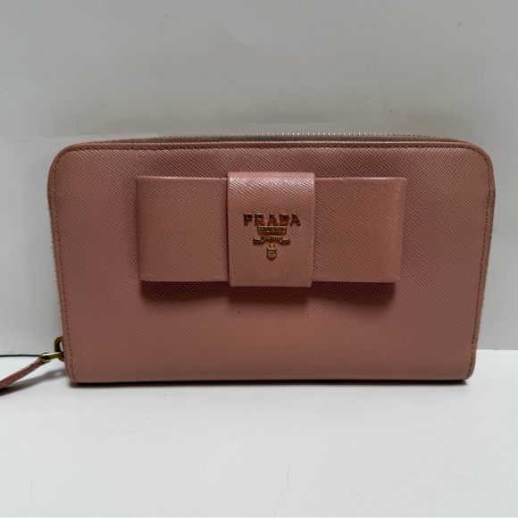 Prada Handbags - Prada Light Pink Leather Bow Wallet EUC